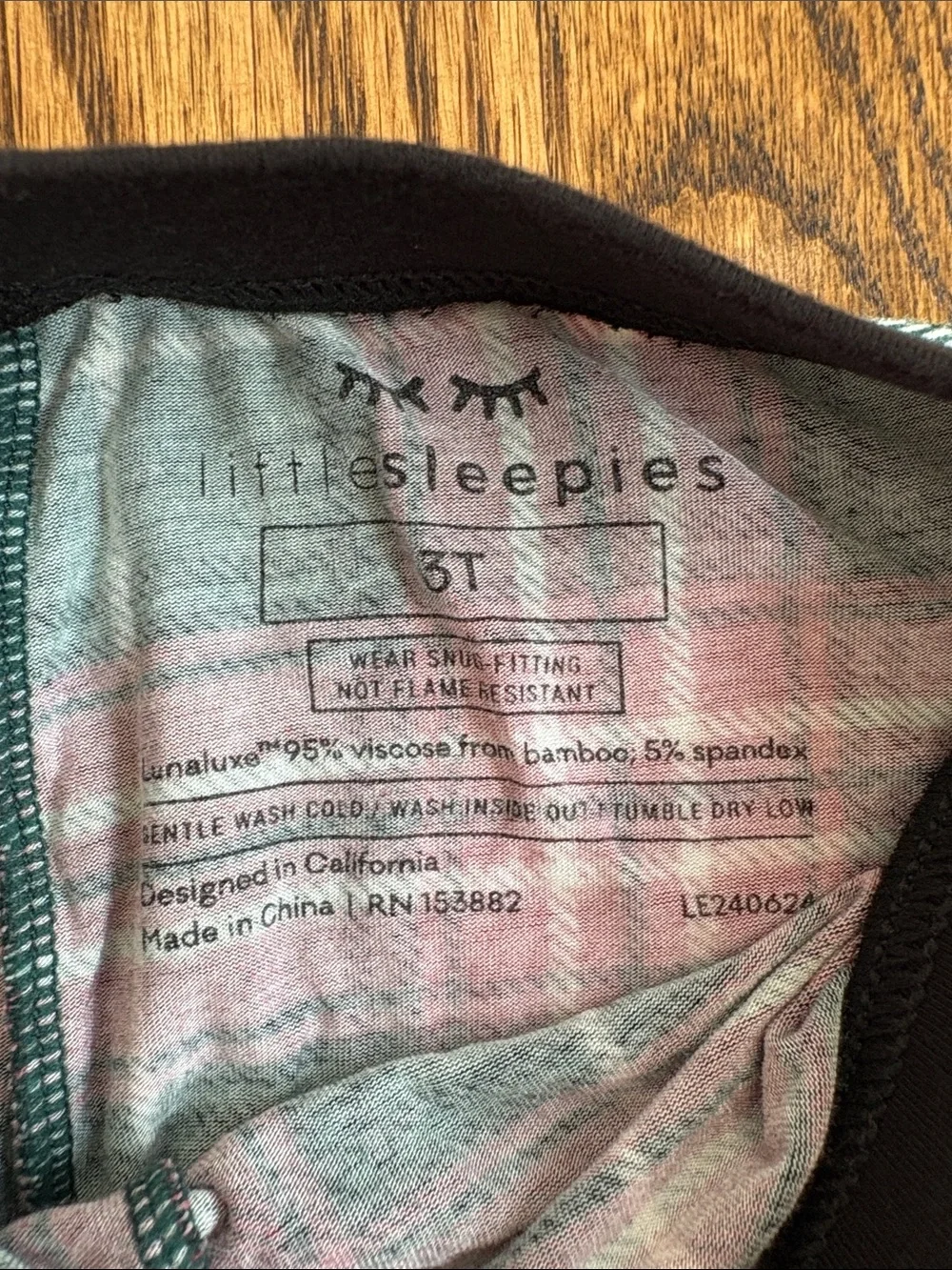 Little Sleepies mismatched pajama set, size 3T. Twinkling trees and plaid.